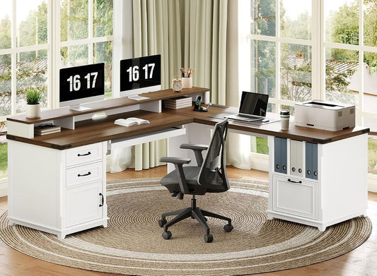 Farmhouse 69" Executive L Shaped Desk with Drawer