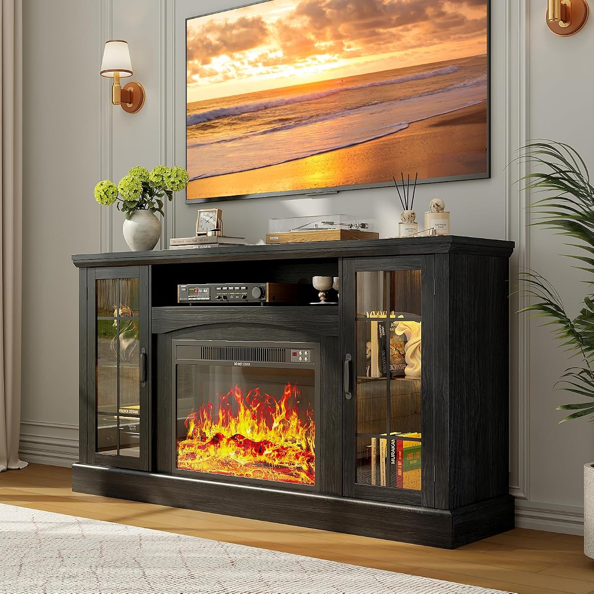 2-in-1 Multifunctional Fireplace TV Stand with 23" Removable Electric Fireplace