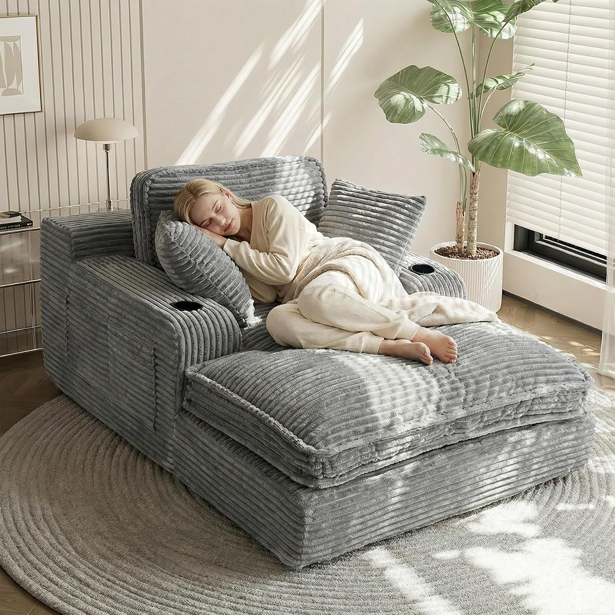 67" Oversized Chaise Lounge Chair Indoor, Soft Boneless Cloud Couch, Gray