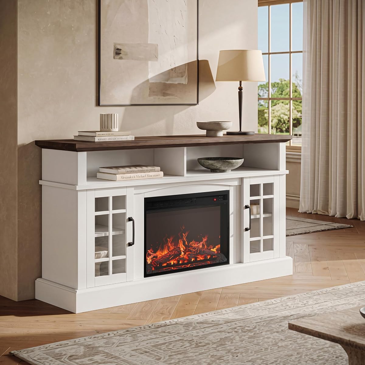 Astorga 58" TV Stand with 23" Electric Fireplace - White