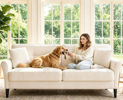 Loveseat Sofa, 69" Love Seat Couches, Comfy Velvet Small Couches for Small Spaces with 2 Pillows, Tool-Free Setup Sofas & Couches, 700lb Load Sofas for Living Room, Mini Couch for Bedroom, White Couch