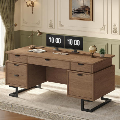 63" W x 27.6" D Executive Desk with 2 Cabinets & Power Outlet
