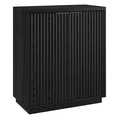 28" Fluted Wooden Accent Cabinet, Ribbed Modern Sideboard Buffet Cabinet with 2 Doors and an Adjustable Shelf for Living Room, Dining Room, Bedroom or Entryway, Natural Black