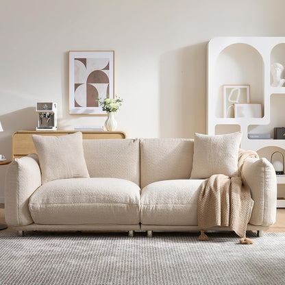87.4" Modern Cloud Couch, 3 Seater Sherpa Sofa in a Box, Comfy Upholstered Deep Seat Loveseat with Metal Legs, Boucle Sofa Oversized Couch w/2 Pillows for Living Room Bedroom Apartment - Camel