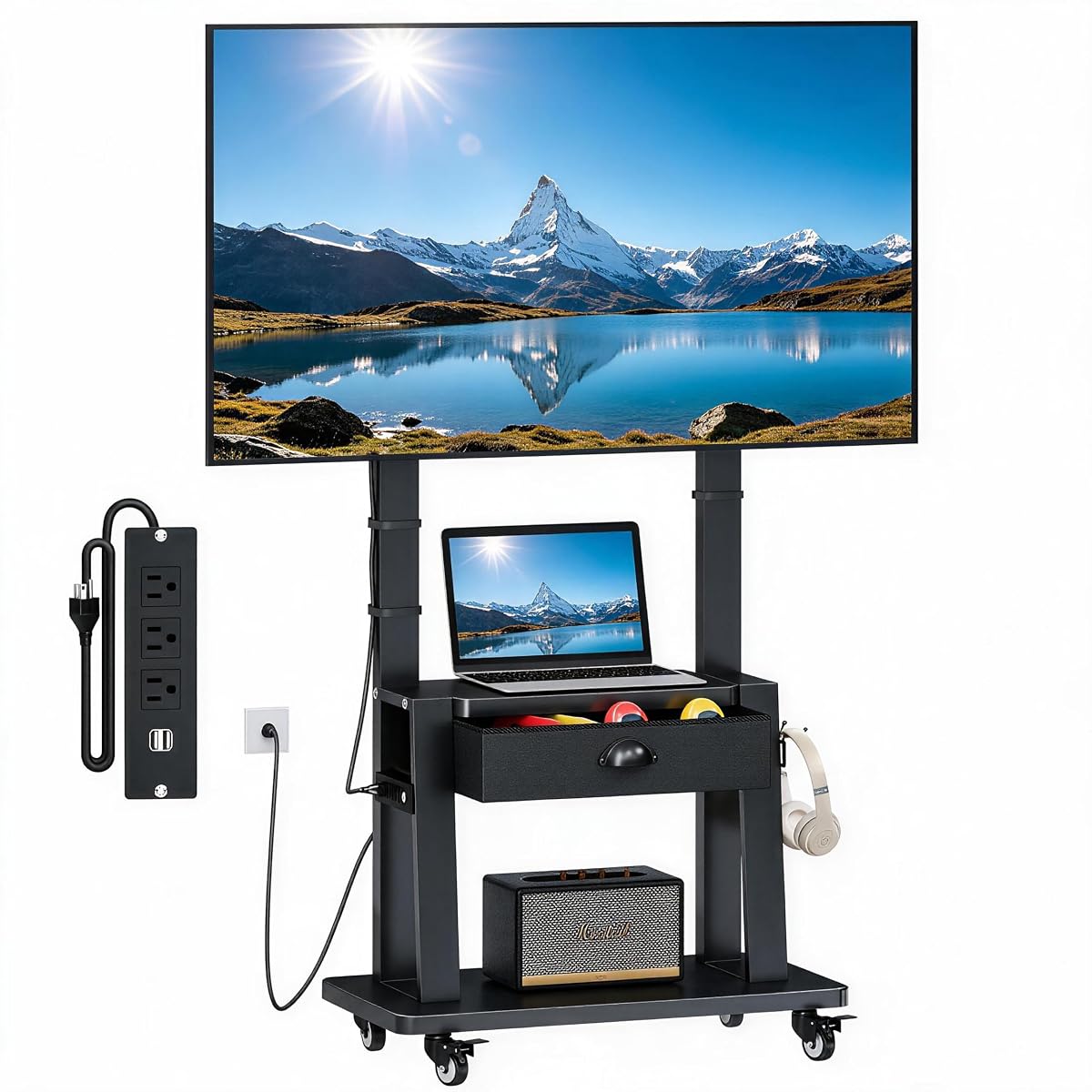 Rolling TV Stand with Power Outlet