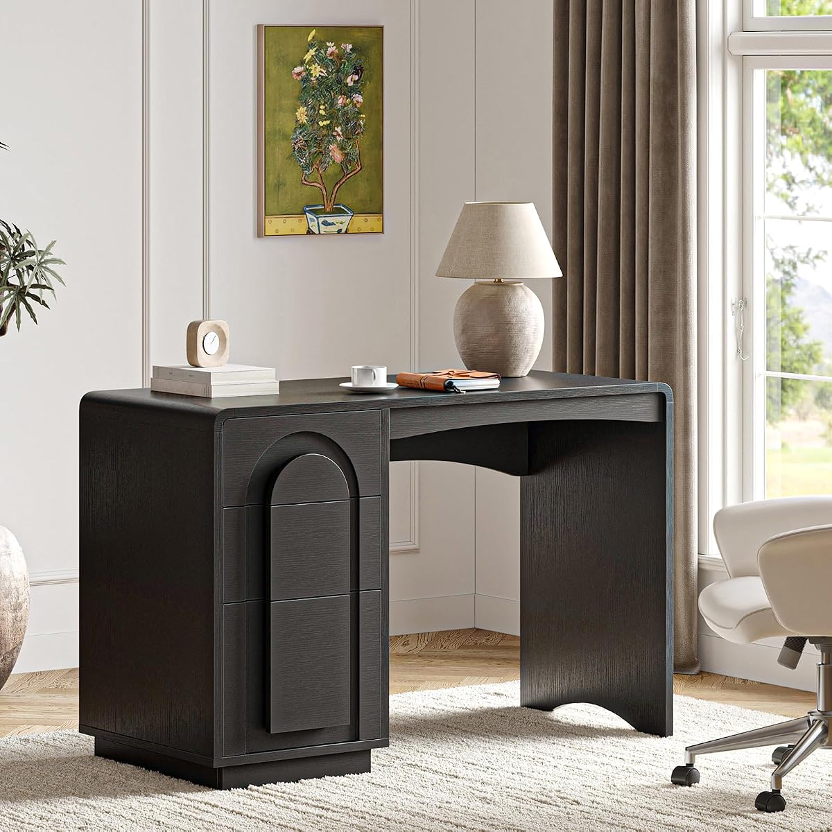 47" Computer Desk with 3 Drawers, Executive Style, Black