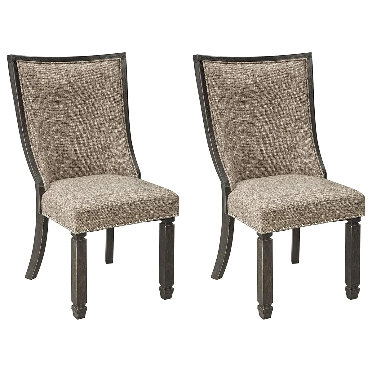 Signature Design by Ashley Tyler Creek Dining Room Chairs, Set of 2, Upholstered Host Chair with Solid Wood Frame, Urban Farmhouse Seating for Kitchens, Textured Black and Grayish Brown