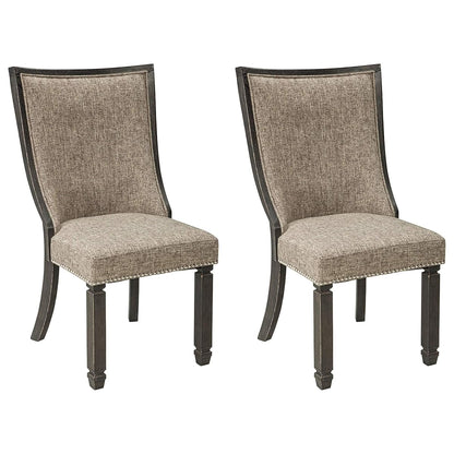 Signature Design by Ashley Tyler Creek Dining Room Chairs, Set of 2, Upholstered Host Chair with Solid Wood Frame, Urban Farmhouse Seating for Kitchens, Textured Black and Grayish Brown