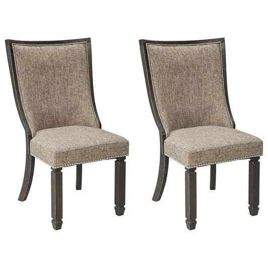 Signature Design by Ashley Tyler Creek Dining Room Chairs, Set of 2, Upholstered Host Chair with Solid Wood Frame, Urban Farmhouse Seating for Kitchens, Textured Black and Grayish Brown