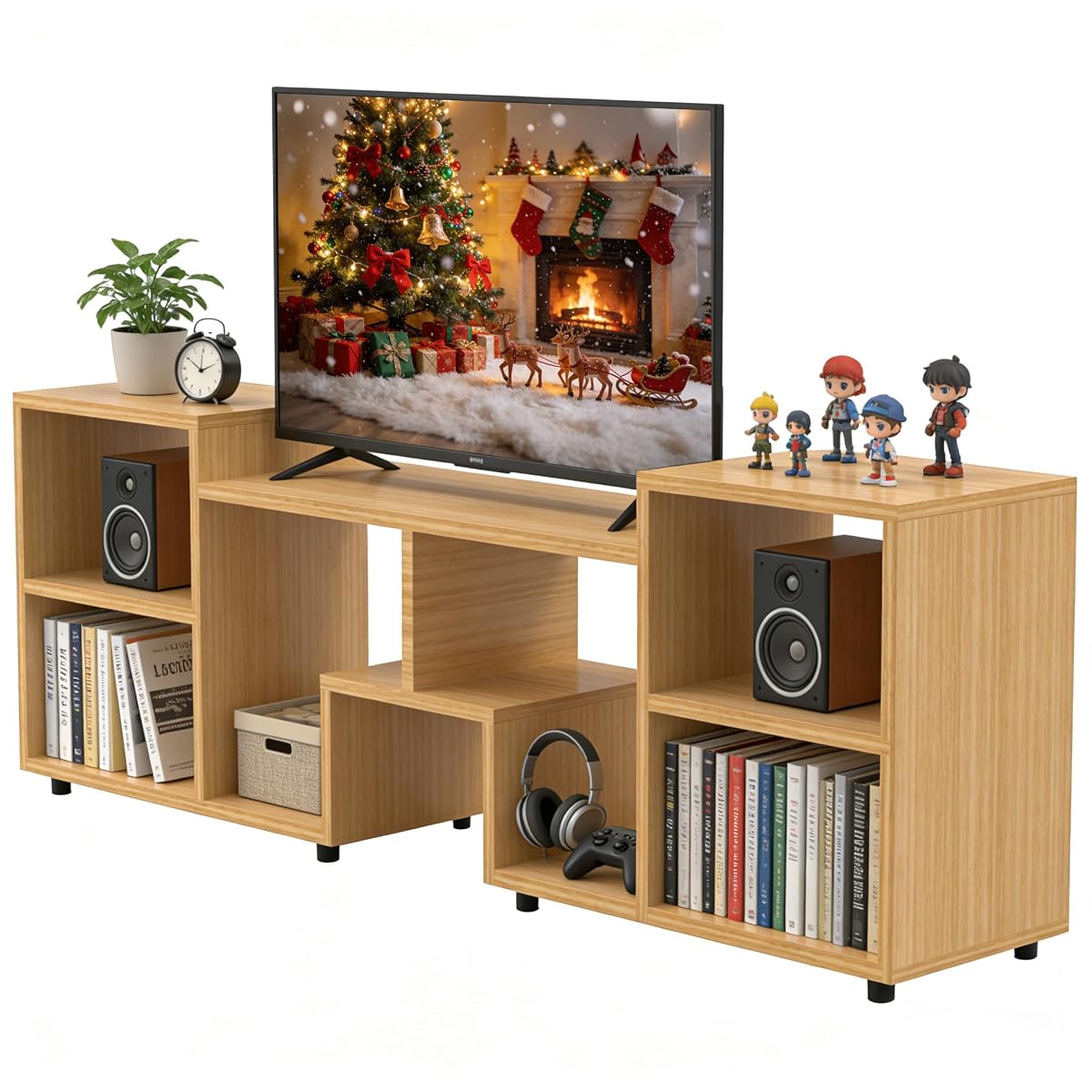 60" Walnut TV Stand for 65" with Shelf,Modern Entertainment Center