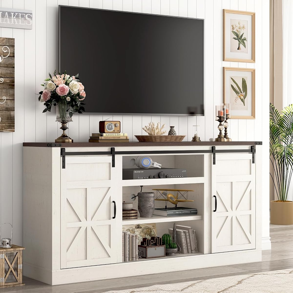 66" Farmhouse TV Stand for 75 Inch TV