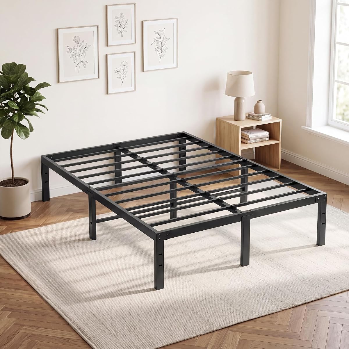 Full Size Metal Platform Bed Frame with Storage Space