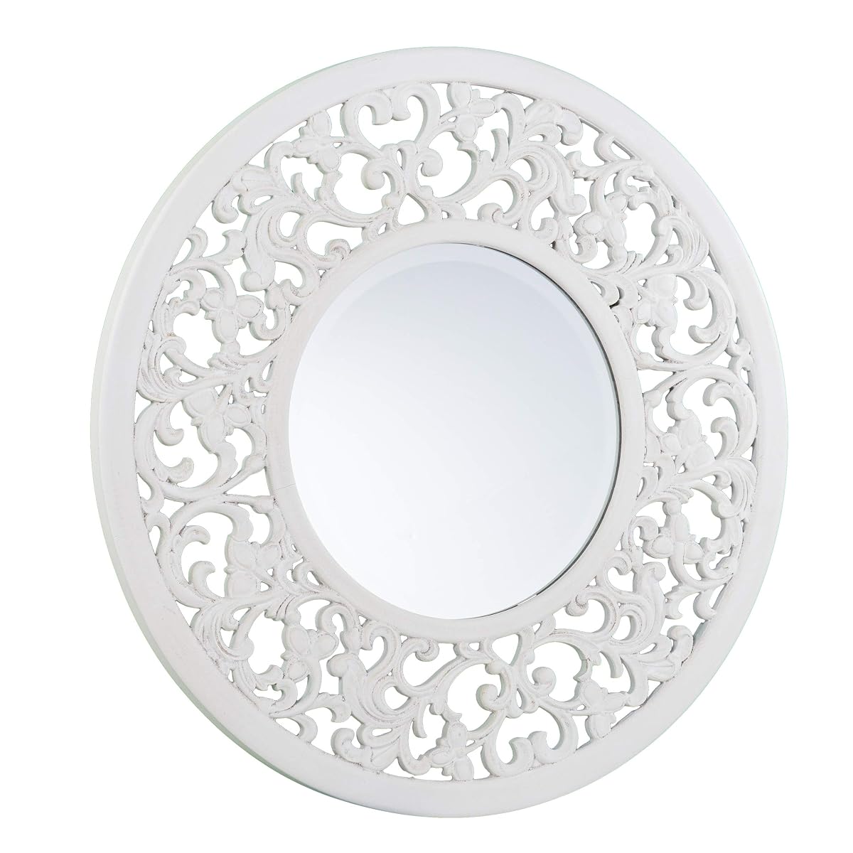 Kinior Decorative Wall Mirror - Transitional Design, White Finish - Fully Assembled - Ideal for Bathroom, Entryway (WS1092317)