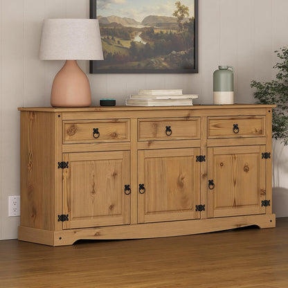 Solid Wood Buffet Sideboard 65.9" W, 16.9" D, 31.6" H, 3 Doors & 3 Drawers