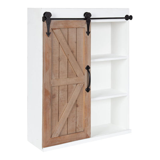 Cates Rustic Wall Cabinet; 22 x 28; White and Rustic Brown; Farmhouse Wall-Mounted Storage Cabinet
