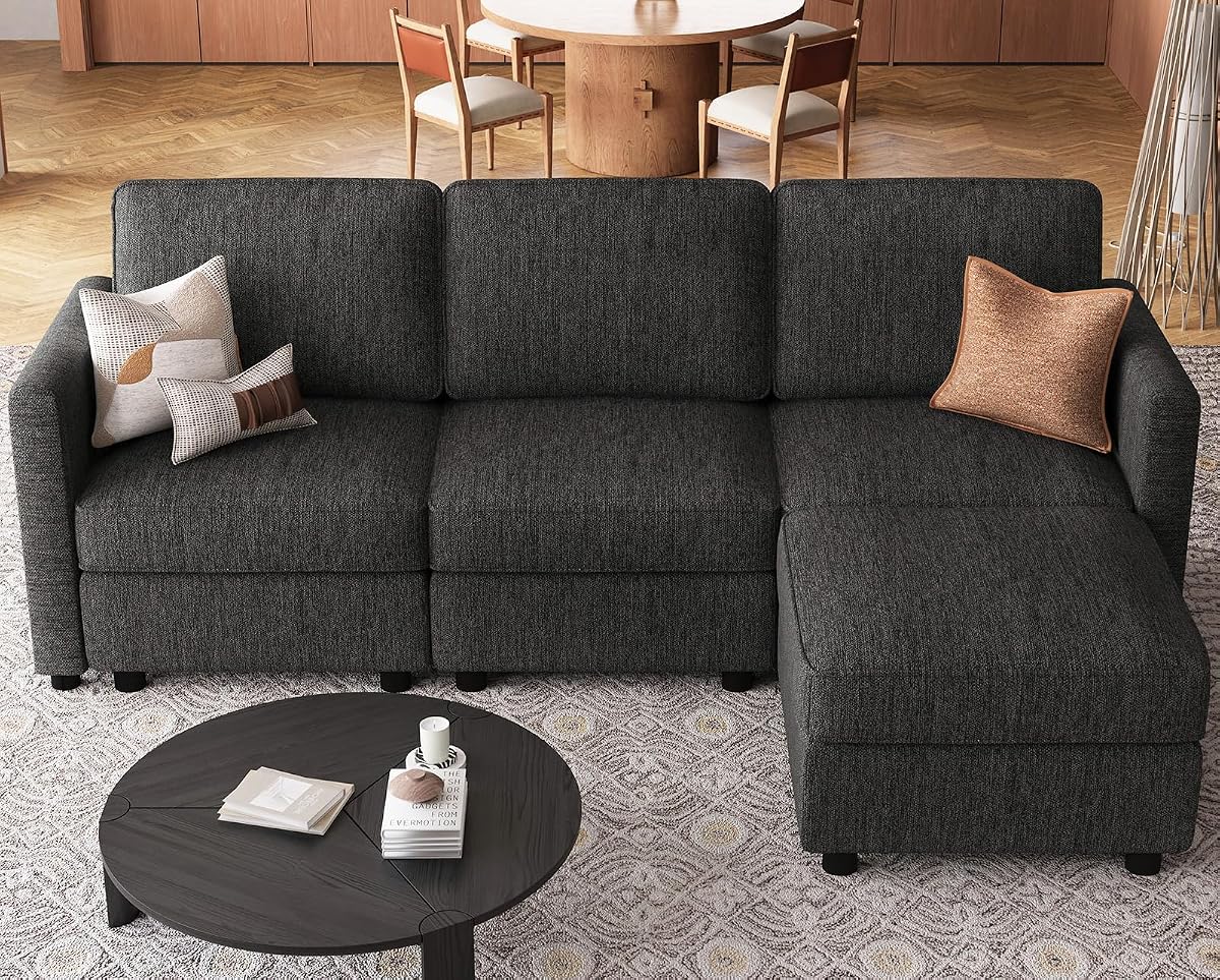 84.3" 4 Seats L Shaped Couch Modular Sectional Sofa Washable Sectional Couches for Living Room Comfy Couches with Storage Seat Couch Sofas with Chaise,Dark Grey