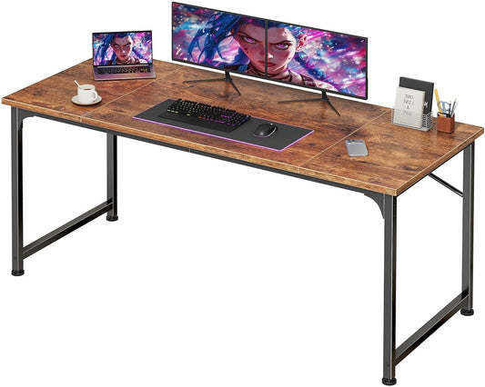 55 Inch Computer Desk, Home Office Desk with Spacious Desktop, Modern Gaming Desk, Writing Study Table for Bedroom, Small Spaces, Work from Home Desk with Metal Frame, Rustic Brown