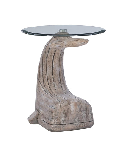 Powell Peabody Whale Brown Driftwood Accent Table with Glass Top