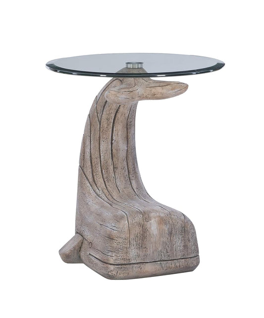 Powell Peabody Whale Brown Driftwood Accent Table with Glass Top