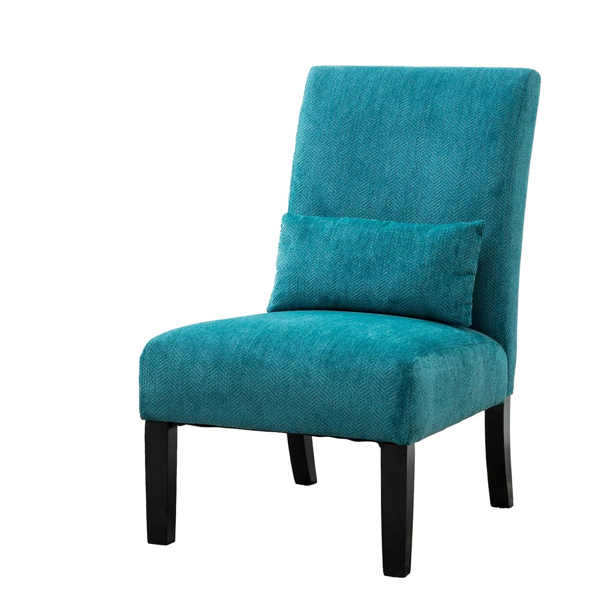 Pisano Teal Blue Fabric Armless Contemporary Accent Chair with Kidney Pillow