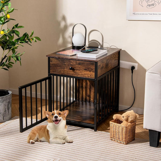 Industrial Dog Crate Furniture with Charging Station