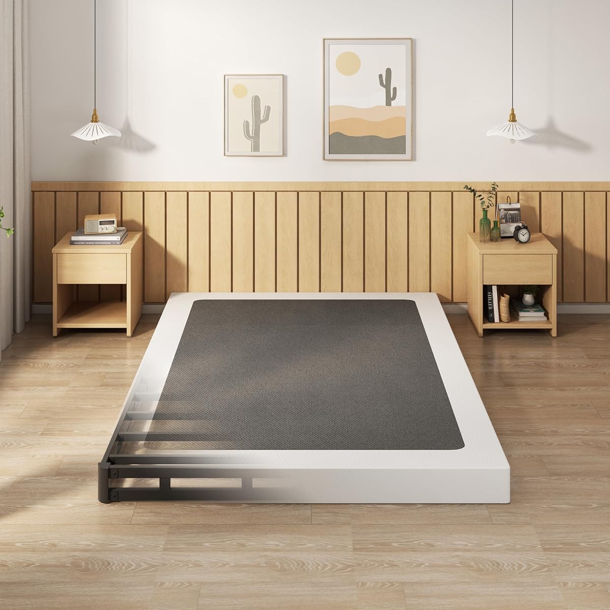5 Inch Box Spring Full Size Metal Bed Base with Fabric Cover
