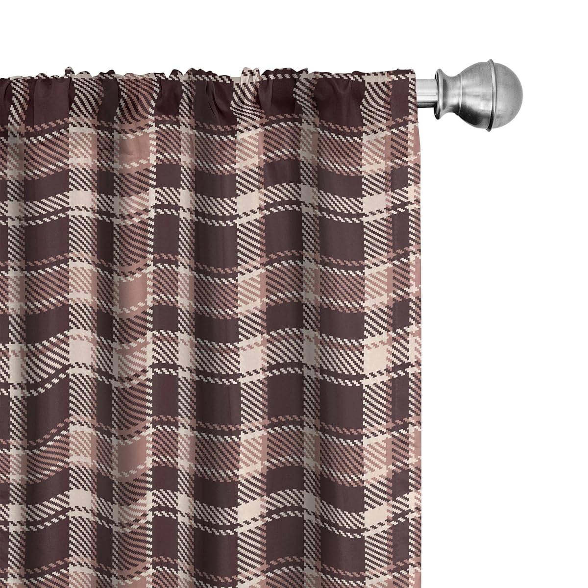 Vintage Curtains, Gingham Style Checkered Lines Popular Culture Fashion Featured Pattern Image, Window Treatments 2 Panel Set for Living Room Bedroom, Pair of - 28" x 84", Brown Camel