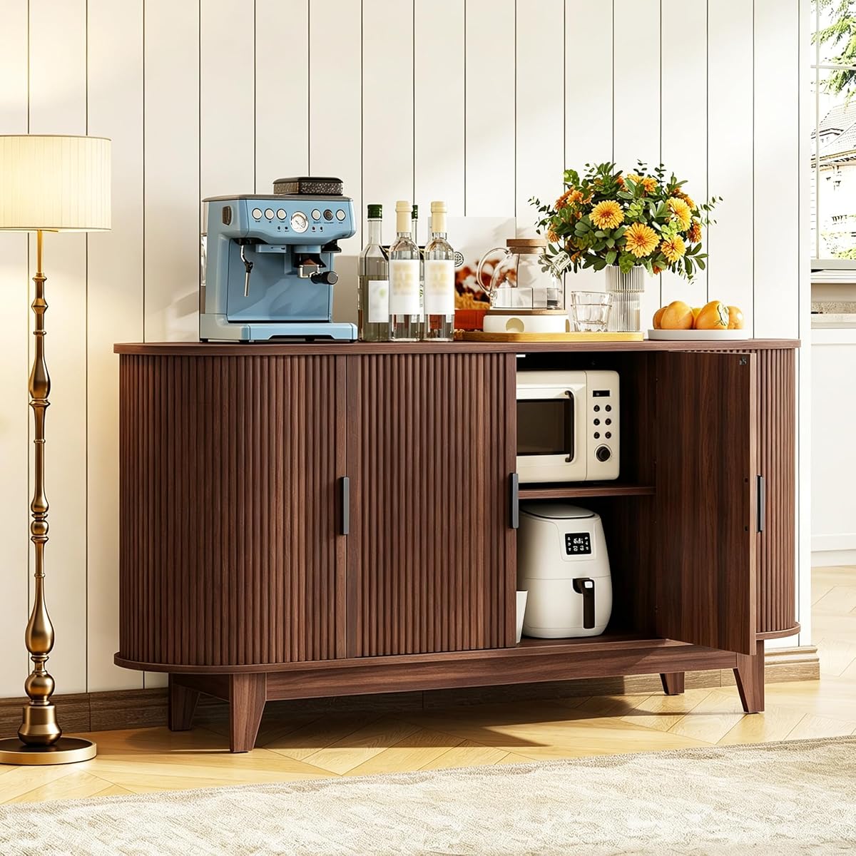 54.3" Sideboard Buffet Cabinet with Storage, Modern Fluted Sideboard Cabinet