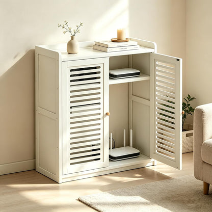Router Storage Cabinet with Adjustable Shelves, Ventilated Doors, White