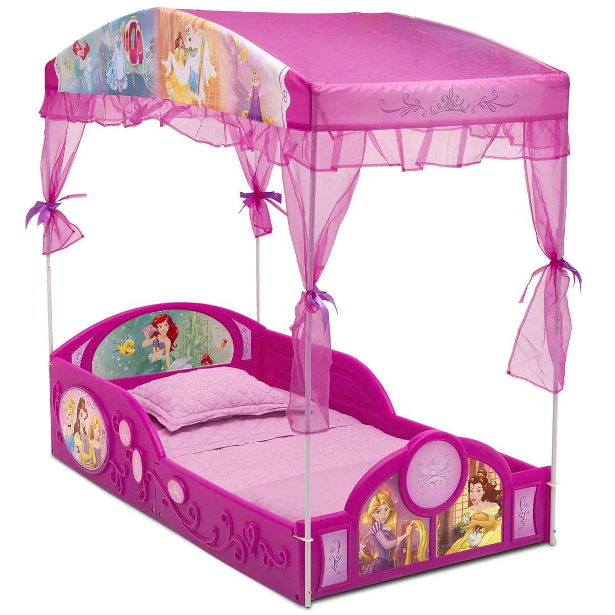 Disney Princess Plastic Sleep and Play Toddler Bed with Canopy, Pink