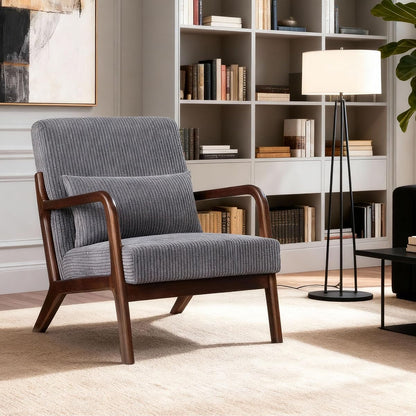 Accent Chair, Comfy Arm Chair with Solid Wood Frame, Upholstered Mid-Century Modern Chair for Living Room Bedroom Waiting Room, Dark Grey