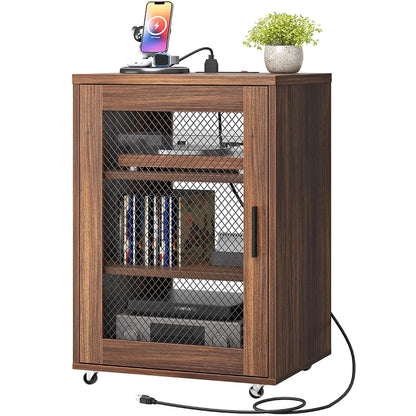 Media Cabinet with Charging Station, Stereo Cabinet with Wheels