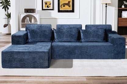 105" L-Shape Modular Sectional Sofa Couch for Living Room,No Assembly Required,Modular Comfy Sofa with Deep Seat for Living Room Bedroom,Luxury Distressed Velvet(Left,Blue)