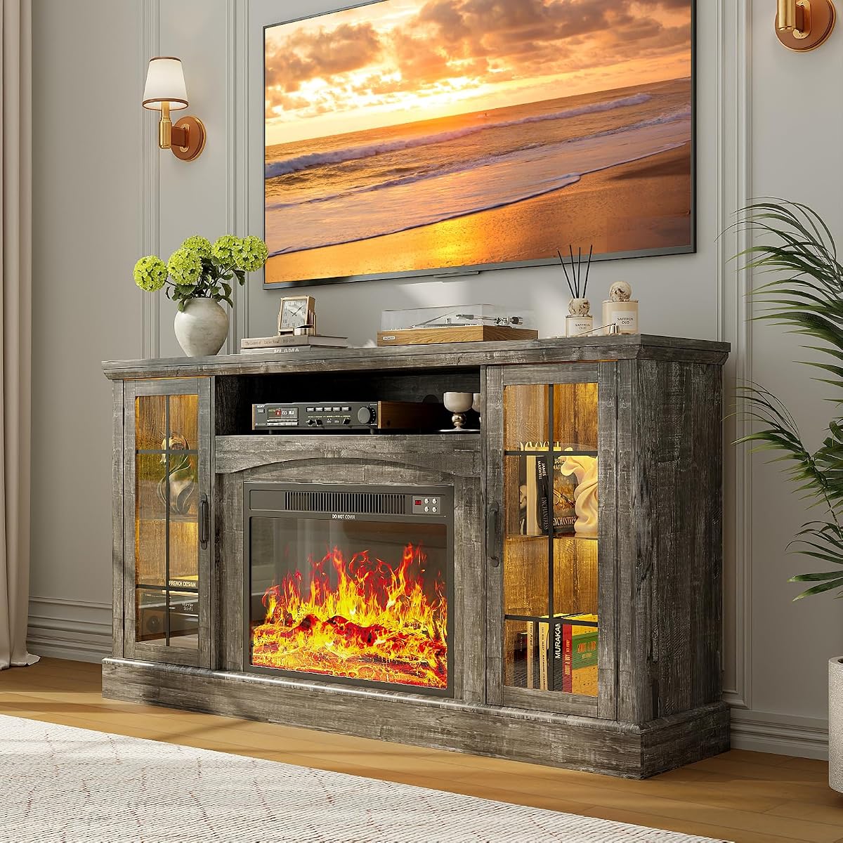 2-in-1 Multifunctional Fireplace TV Stand with 23" Removable Electric Fireplace