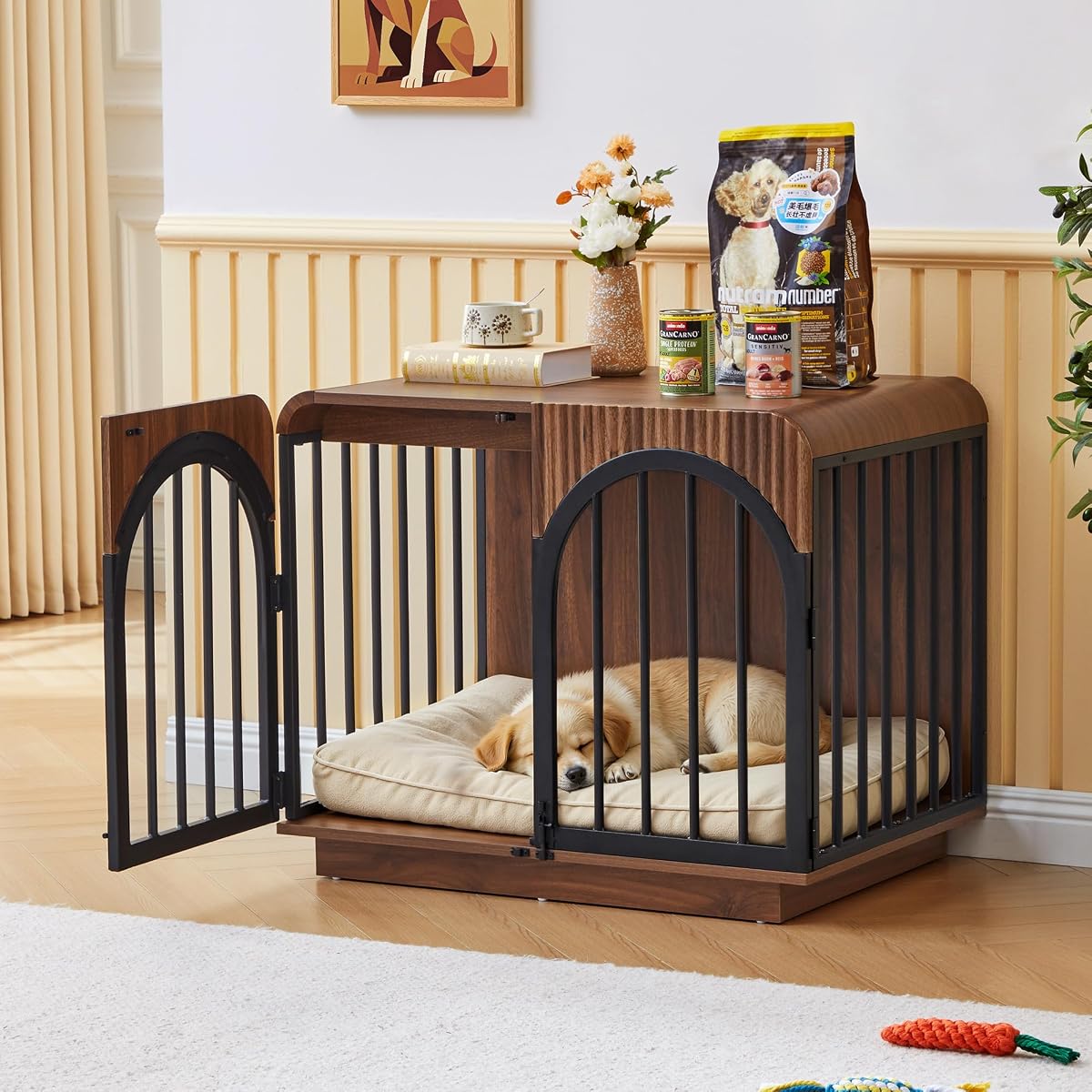 31.5" Fluted Wooden Dog Crate Furniture