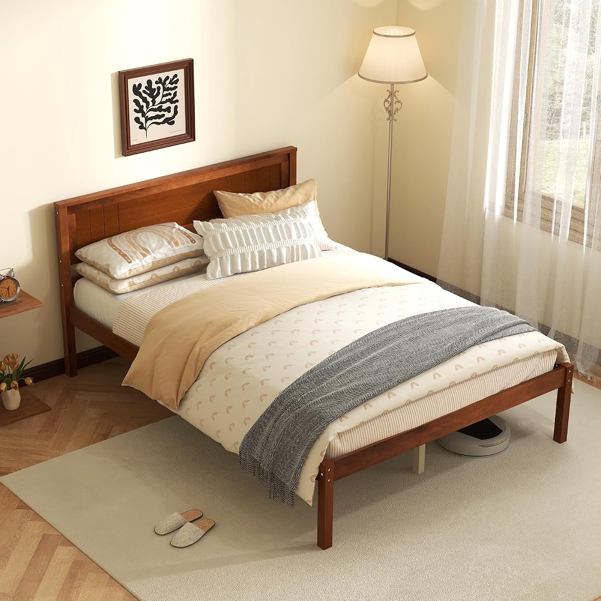 Full Size Wood Platform Bed Frame with Headboard
