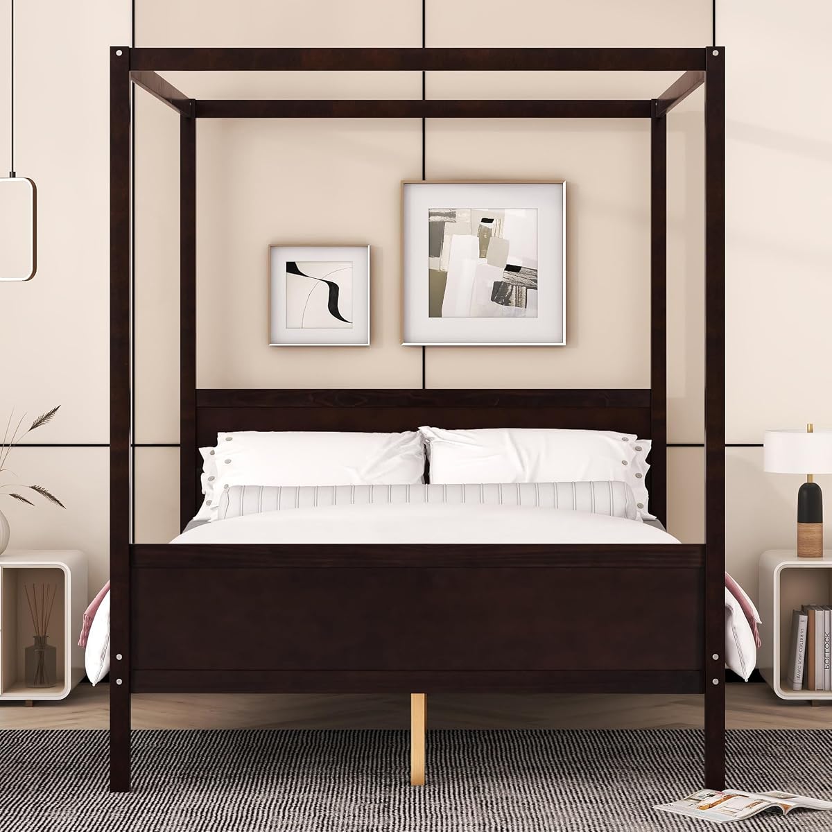 Queen Size Canopy Bed with Headboard and Footboard