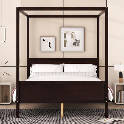 Queen Size Canopy Bed with Headboard and Footboard