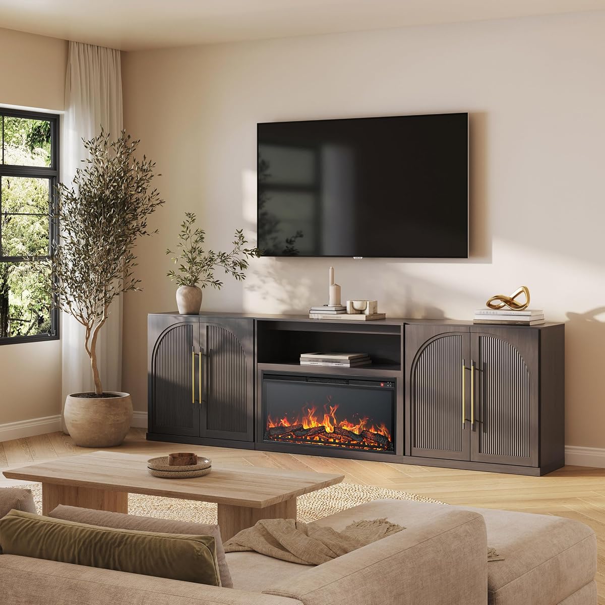 Jagger 105" TV Stand with 36" Electric Fireplace - Ebony