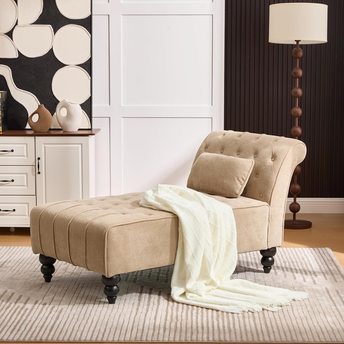Rafaela Velvet Upholstered Chaise Lounge Chair Indoor with Lumbar Pillow