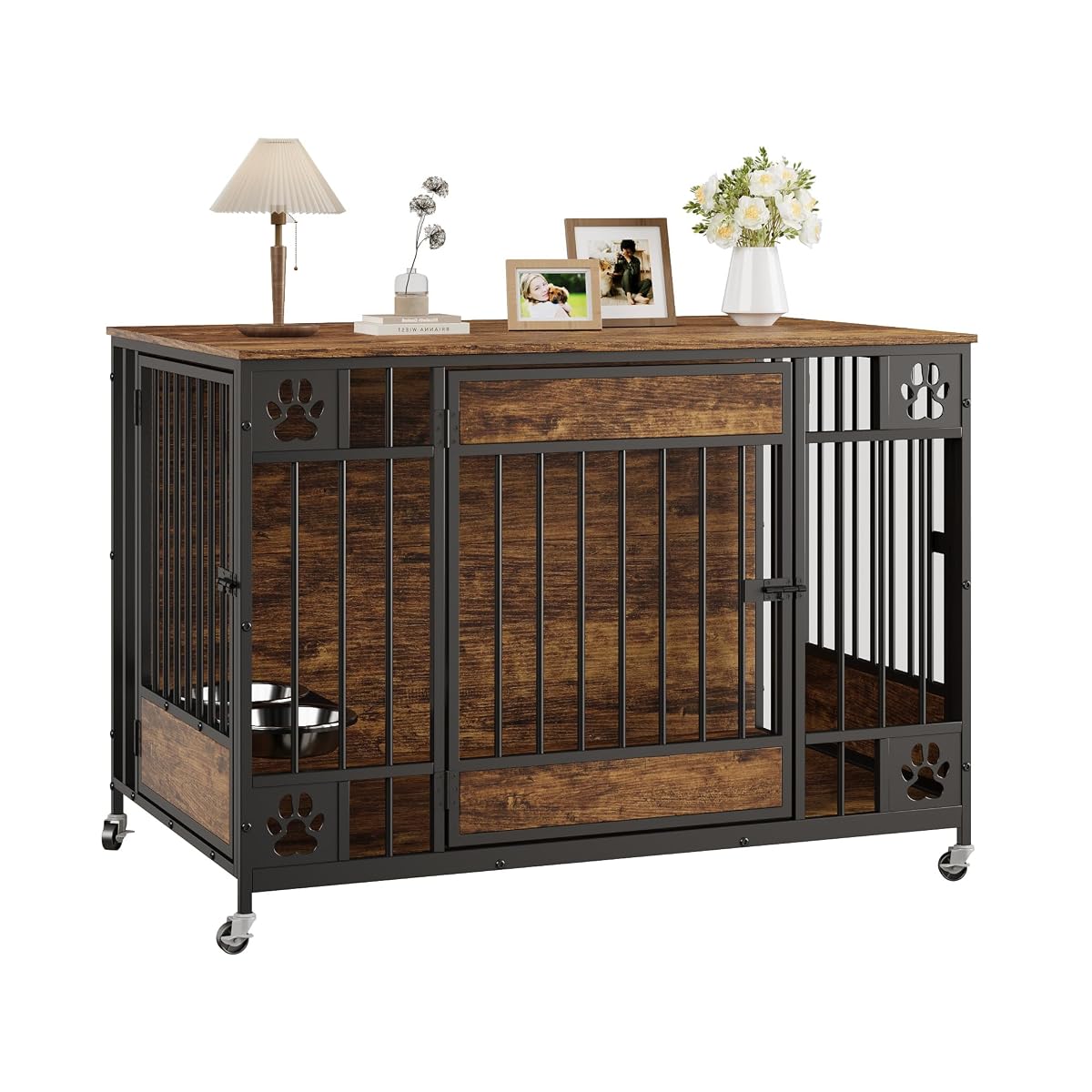 Dog Crate Furniture, 41" Indoor Dog Kennel with Triple Doors, Brown