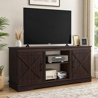 Farmhouse TV Stand for 65 Inch TV with Barn Doors, Espresso