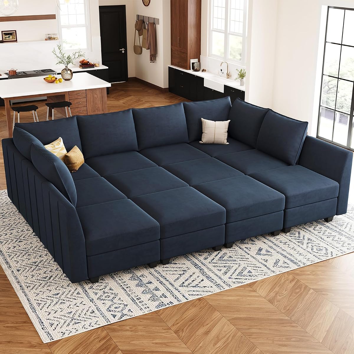 Oversized Modular Sectional Couch Sleeper Sofa with Storage Velvet Sectional Sofa Bed for Living Room, 12 Seats, Blue