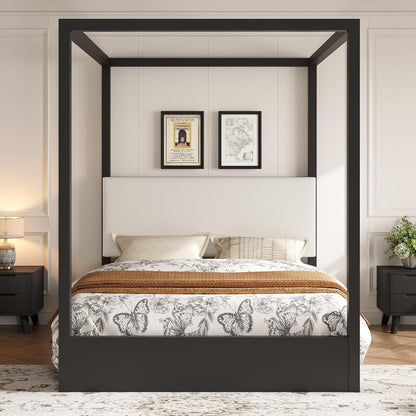 Concur Wooden Canopy Bed Frame Queen Size with Headboard