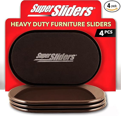 5-3/4" x 9-1/2" XL Oval Reusable Furniture Sliders for Carpet, Anti-Slip Protective Furniture Moving Pads for Beds, Sofas, Dressers, Set of 4, Brown