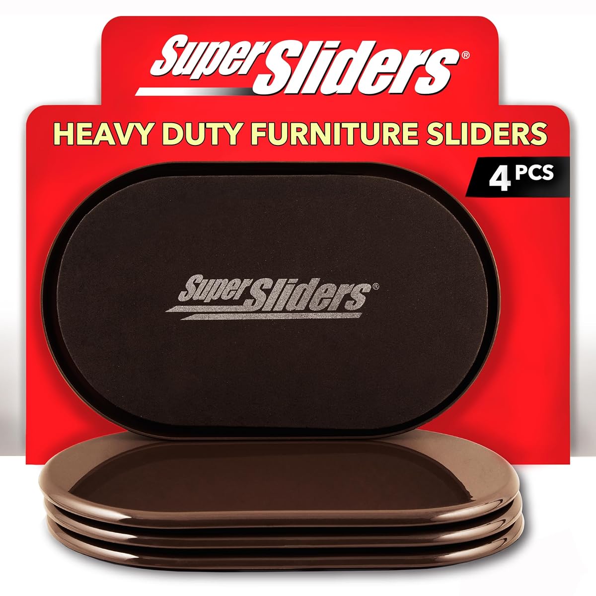 5-3/4" x 9-1/2" XL Oval Reusable Furniture Sliders for Carpet, Anti-Slip Protective Furniture Moving Pads for Beds, Sofas, Dressers, Set of 4, Brown