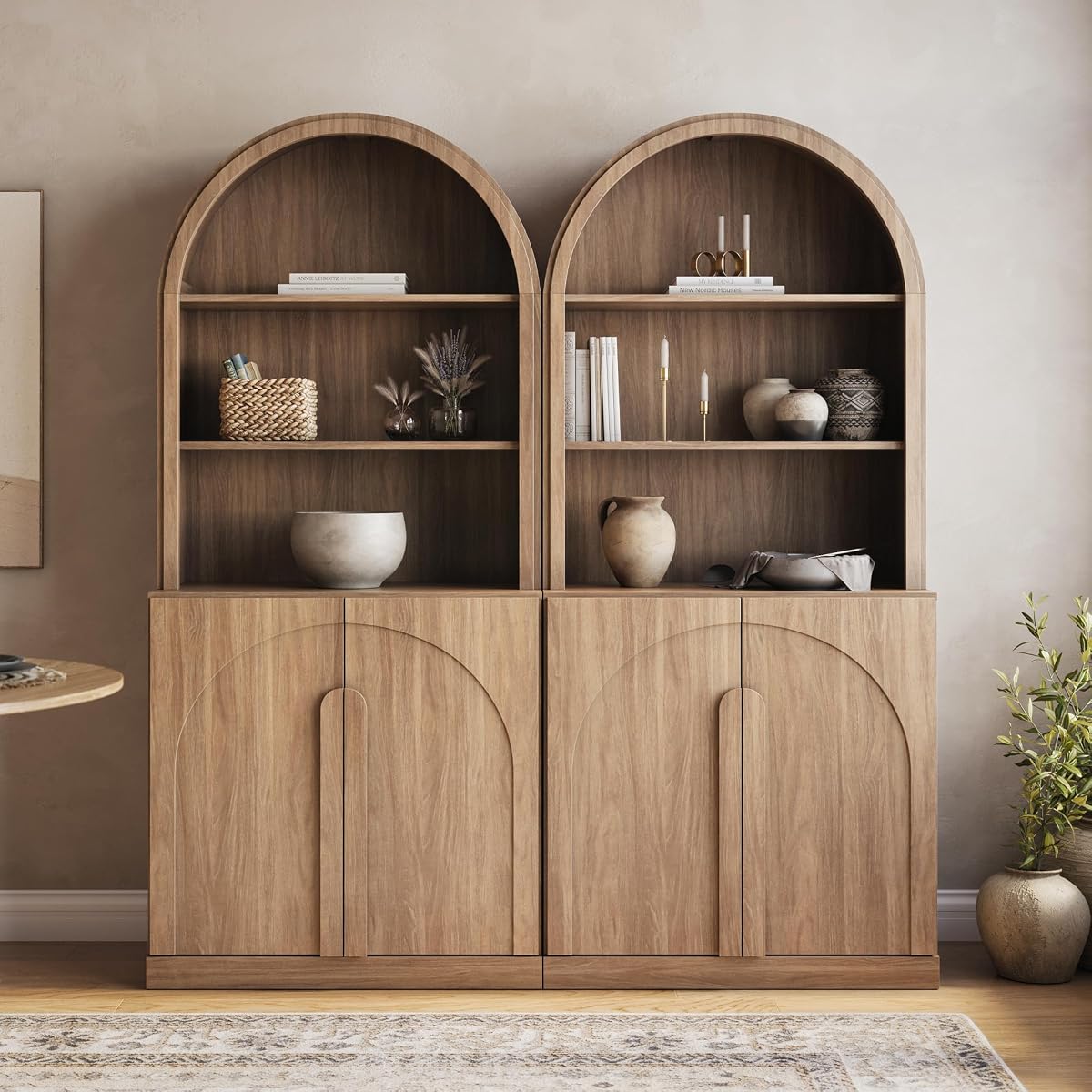Set of 2 71"Tall Storage Cabinet with Arched Hutch