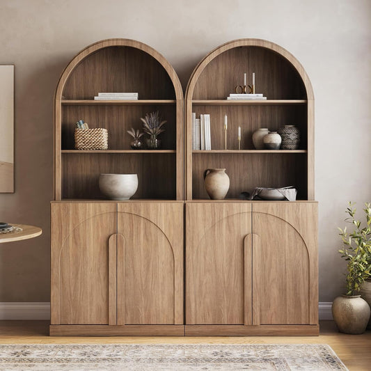 Set of 2 71"Tall Storage Cabinet with Arched Hutch