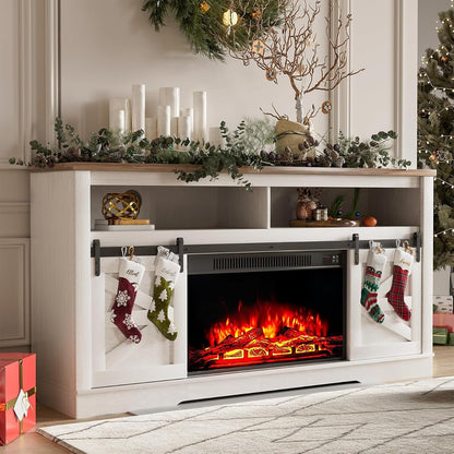Fireplace TV Stand for TVs up to 65", Farmhouse Media Console,White