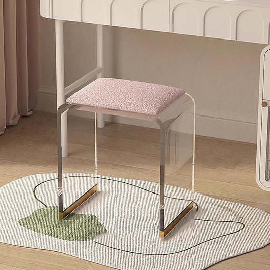 Clear Acrylic Vanity Stool with Sherpa Cushion,Modern Acrylic Side Table,Multifunctional Ottoman Foot Rest Or Makeup Room, Living Room, Bedroom Furniture